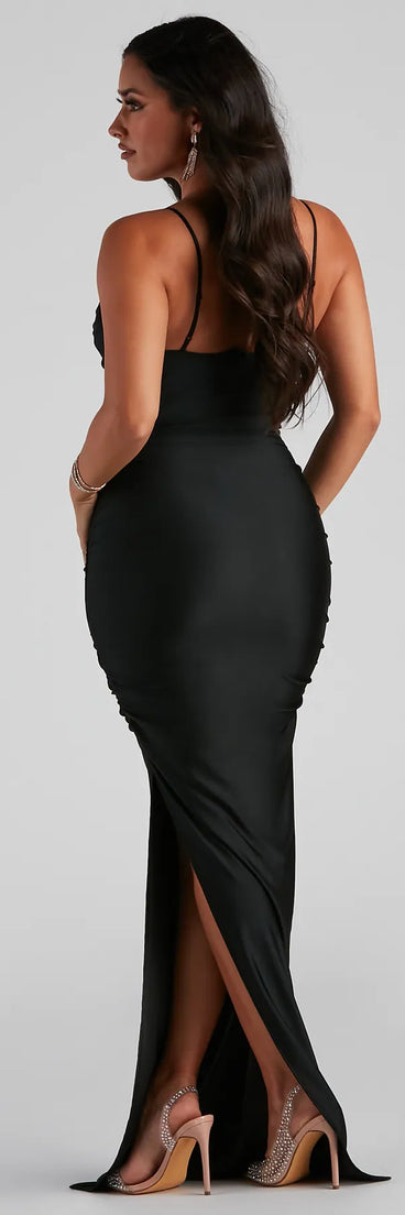 Mila High Slit Ruched Dress