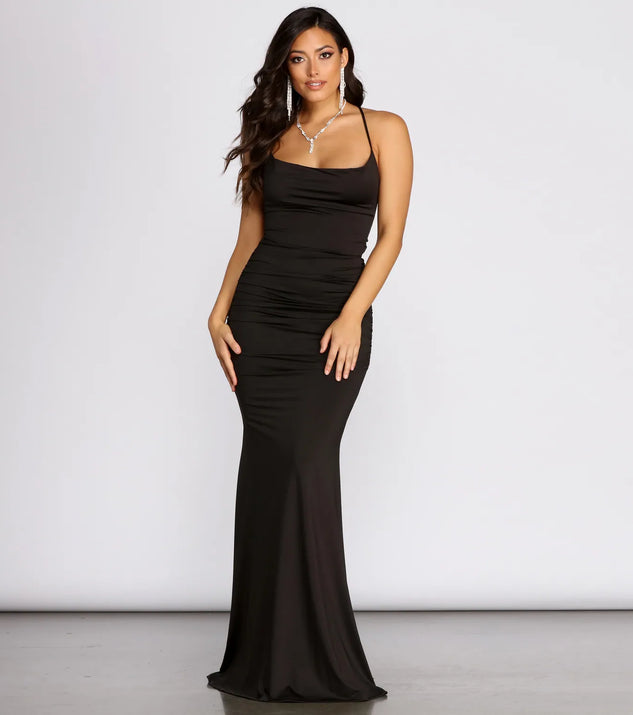 Rona Cowl Neck Lace Up Back Dress
