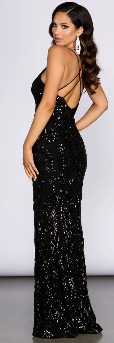 Audriana Sequin Mesh Cross Back Dress