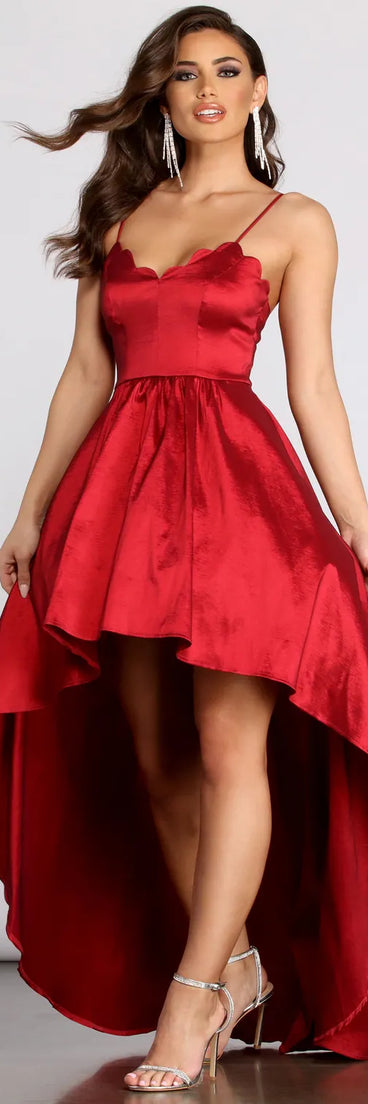 Jewel Scalloped Taffeta High Low Dress