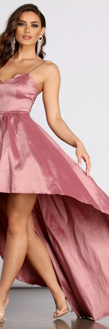Felicity Scallop Neck Taffeta High Low Dress