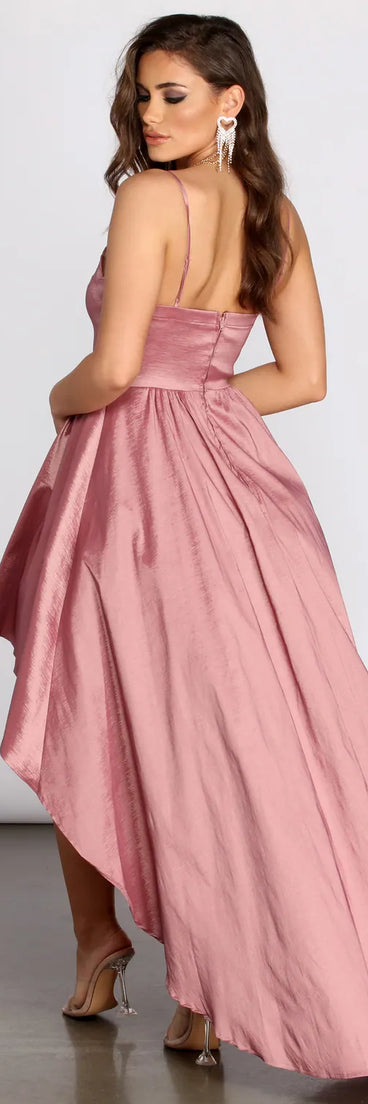 Felicity Scallop Neck Taffeta High Low Dress