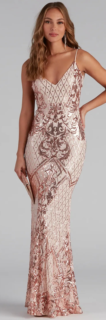 Danielle Sequin Scroll Formal Dress