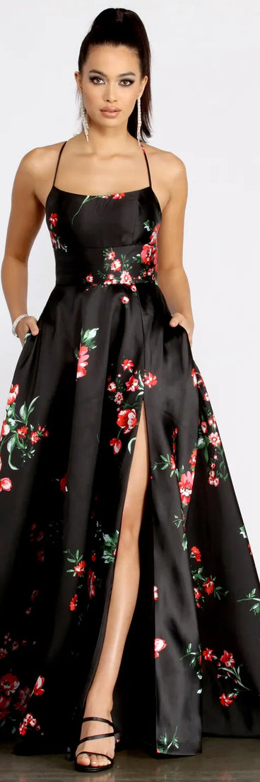Catia Lace Up Back Floral A-Line Dress