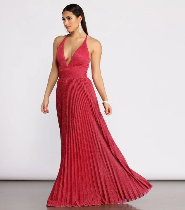 Tabby Formal Pleated Glitter Dress