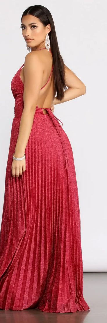 Tabby Formal Pleated Glitter Dress