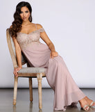 Shea Metallic Applique Off Shoulder Chiffon Dress