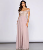 Shea Metallic Applique Off Shoulder Chiffon Dress