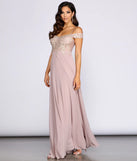 Shea Metallic Applique Off Shoulder Chiffon Dress