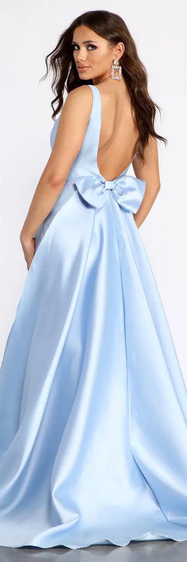 Brenda Back Bow Satin Train Dress
