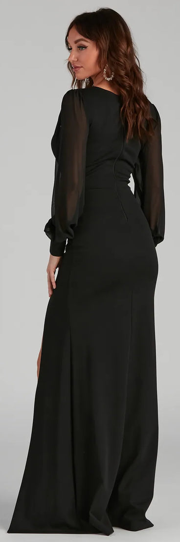 Veronica Front Slit Crepe Formal Dress