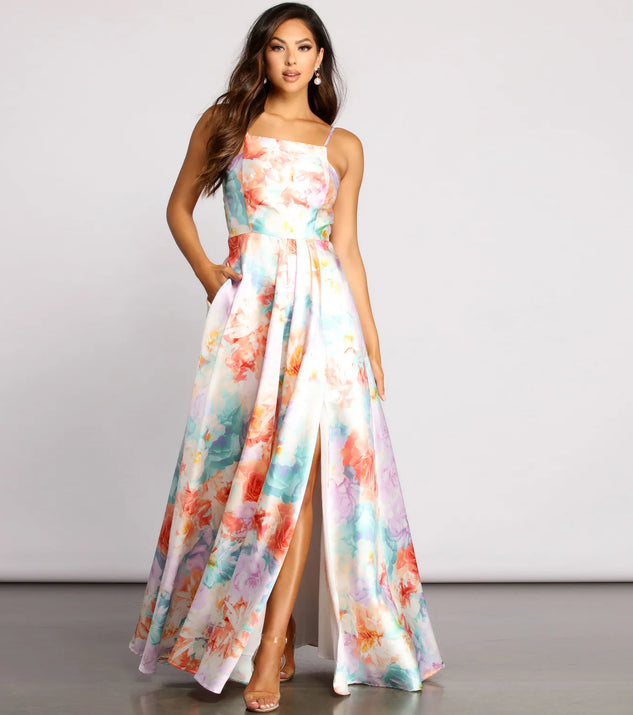 Cami Formal Floral Satin A-Line Dress