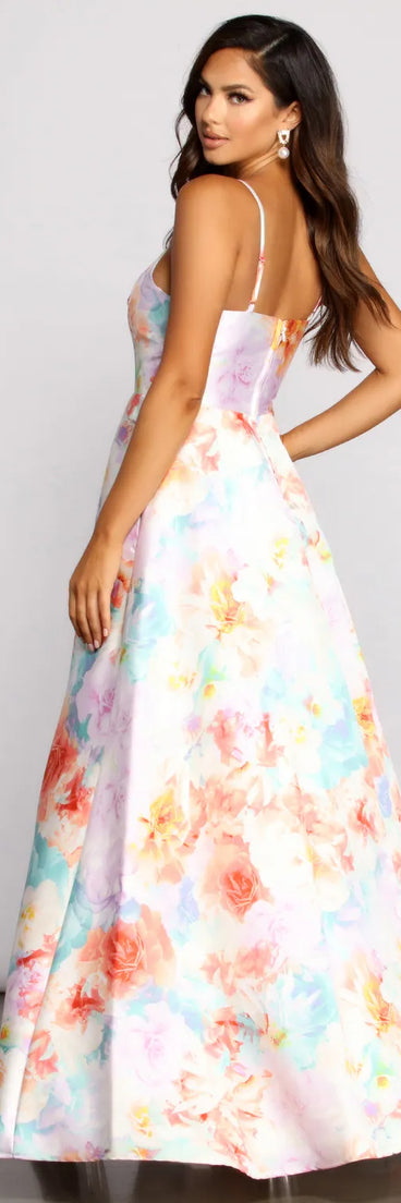 Cami Formal Floral Satin A-Line Dress