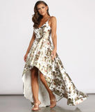 Amabella Floral Foiled High Low Dress