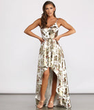 Amabella Floral Foiled High Low Dress