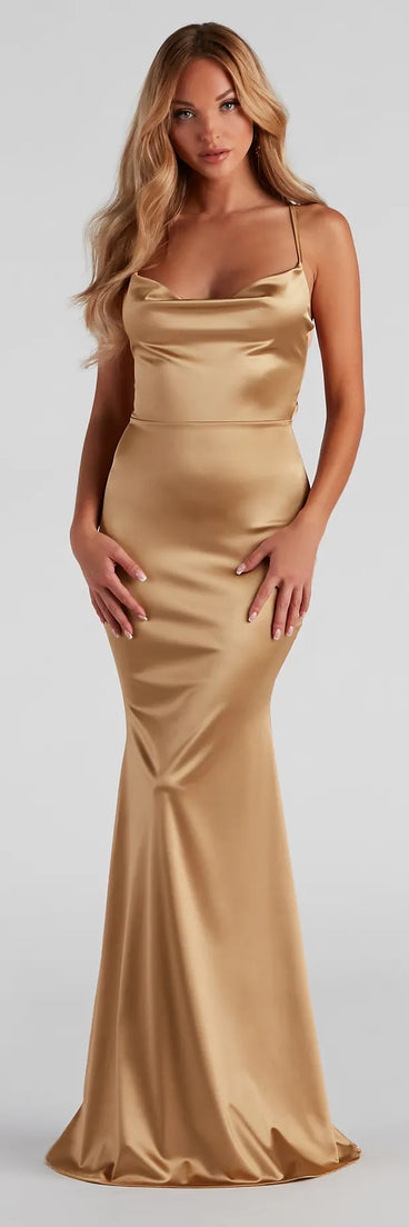 Jennifer Stretch Satin Ruched Formal Dress