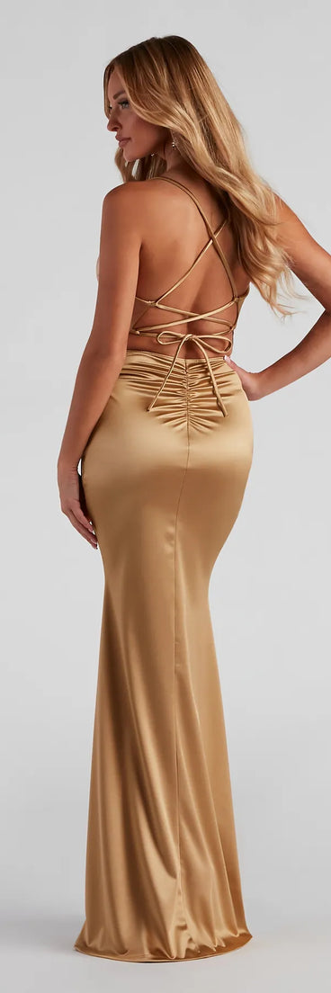 Jennifer Stretch Satin Ruched Formal Dress