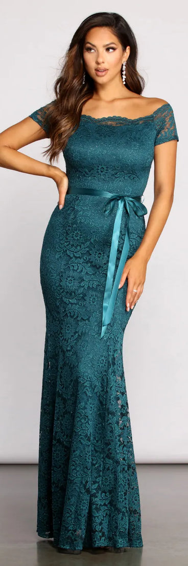 Tia Formal Off The Shoulder Scalloped Lace Dress