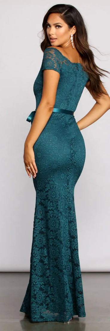 Tia Formal Off The Shoulder Scalloped Lace Dress