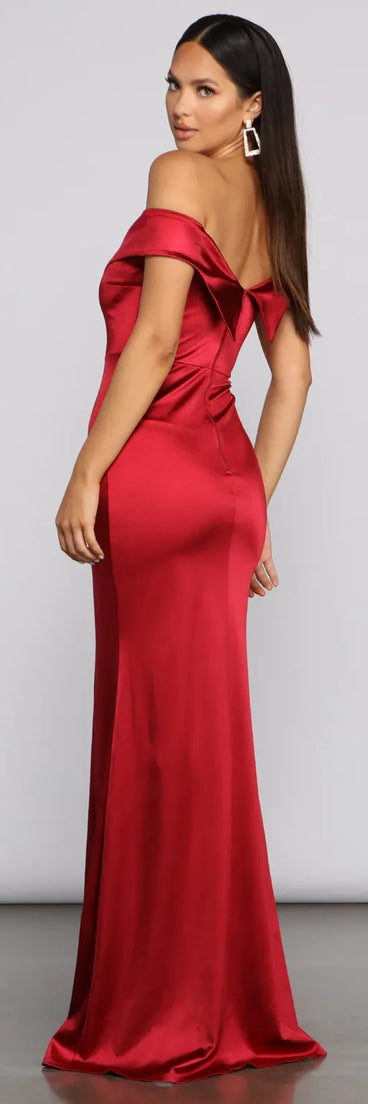 Grecia Formal High Slit Satin Dress