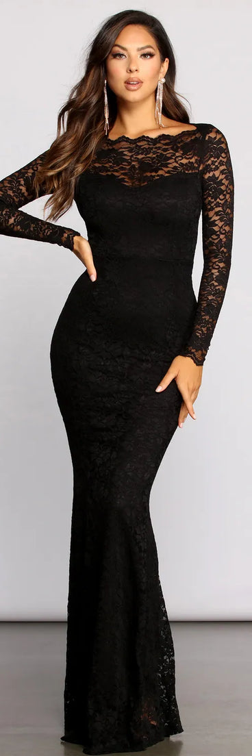 Priscilla Scalloped Lace Boat Neck Mermaid Dress