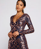 Ayla Formal Long Sleeve Sequin Scroll Dress