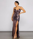 Claire Sleeveless Sequin High-Slit Formal Dress