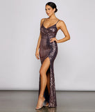 Claire Sleeveless Sequin High-Slit Formal Dress