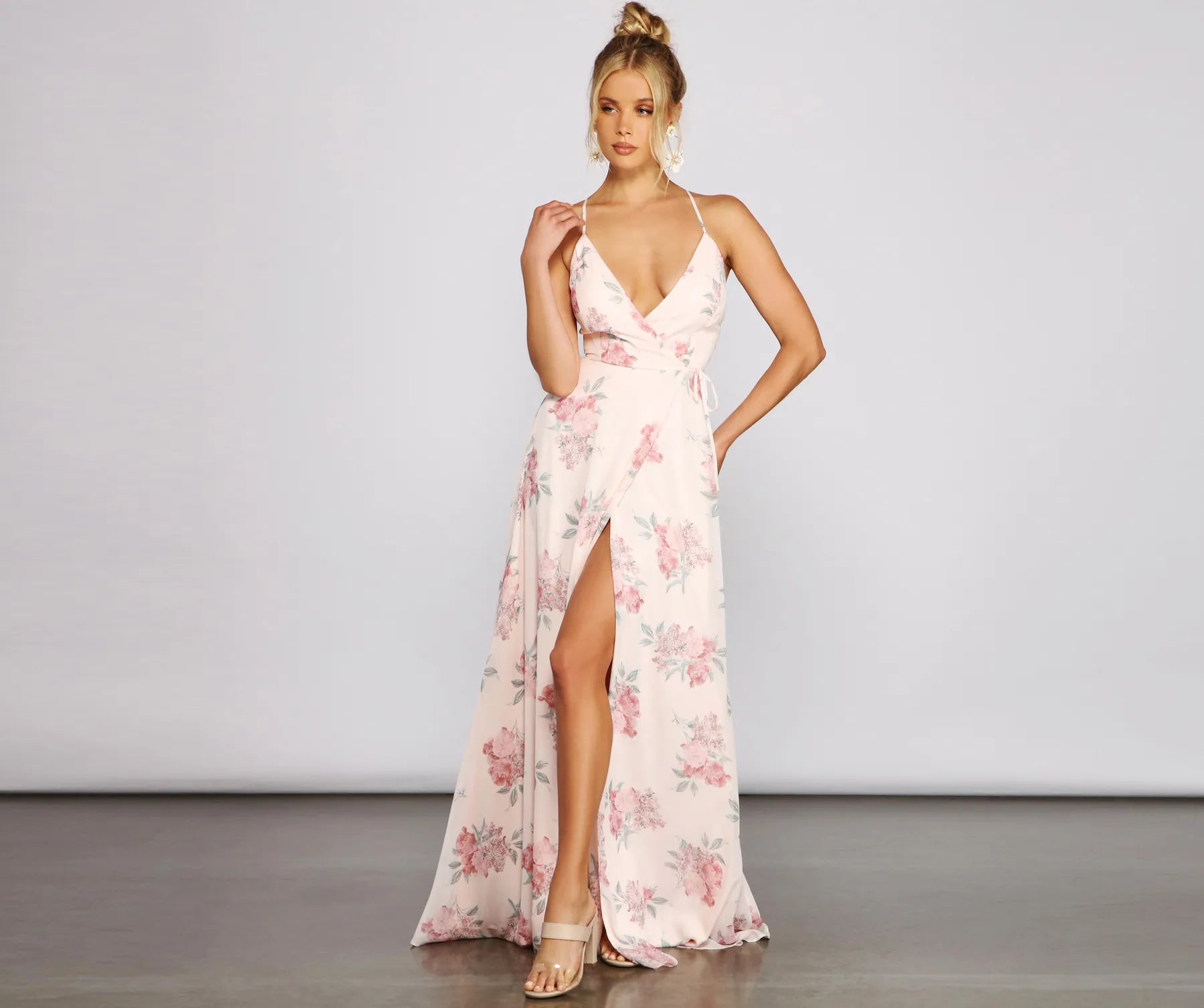 CHICLINE[チックライン] Liona Floral Chiffon Belt Dress Fiori maxi dress – Line & Dot