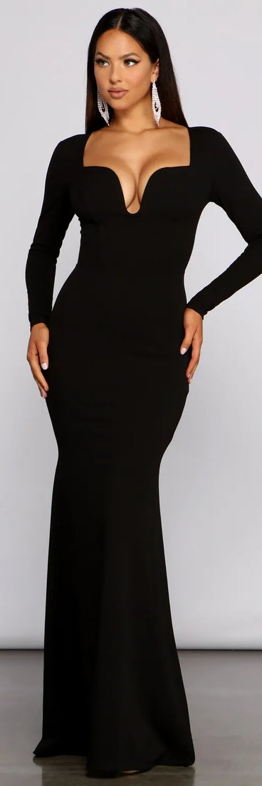 Mallory Long Sleeve V Neck Formal Dress