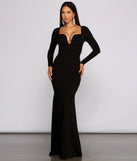 Mallory Long Sleeve V Neck Formal Dress