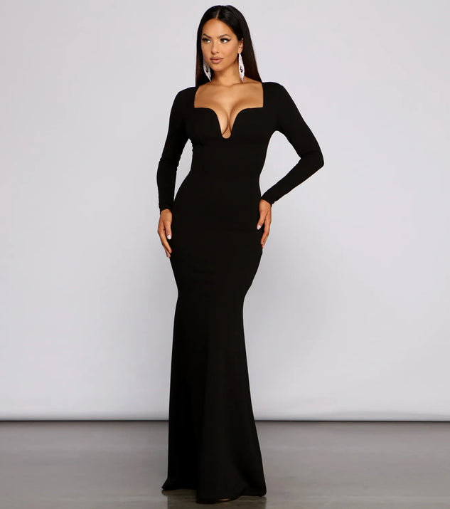Mallory Long Sleeve V Neck Formal Dress
