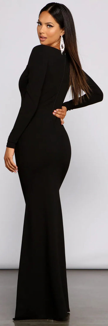 Mallory Long Sleeve V Neck Formal Dress