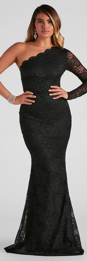 Brea Formal Lace One Shoulder Dress