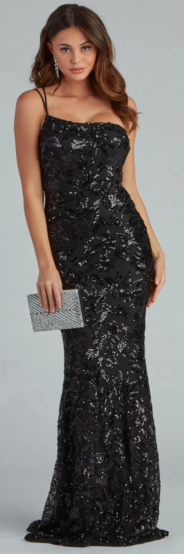 Style your seasonal looks with the Meredith One-Shoulder Sequin Formal Dress, a trend-right, black fall dress designed for any plan on your calendar with new and unqiue details.