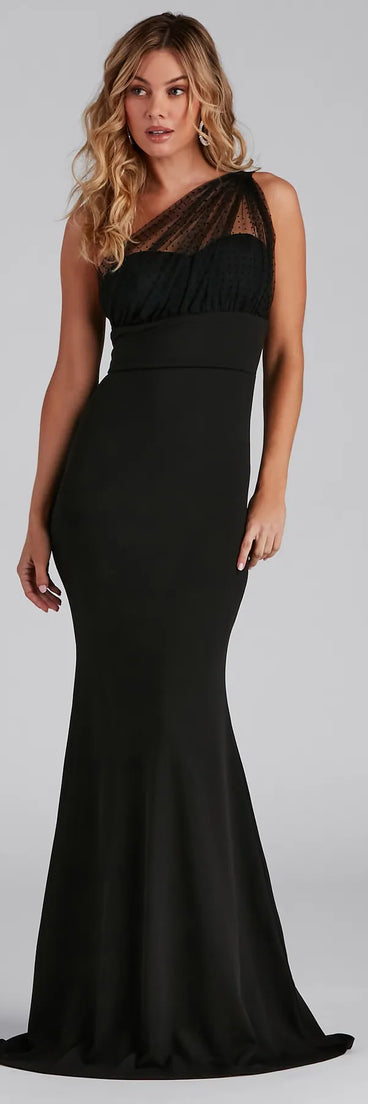 Dakota Formal One-Shoulder Swiss Dot Dress