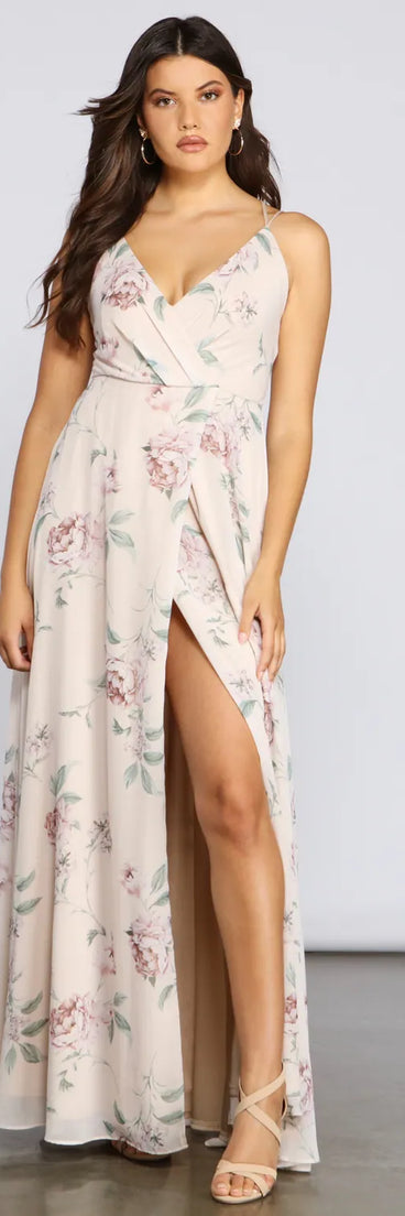 Corinna Formal Floral Chiffon Wrap Dress