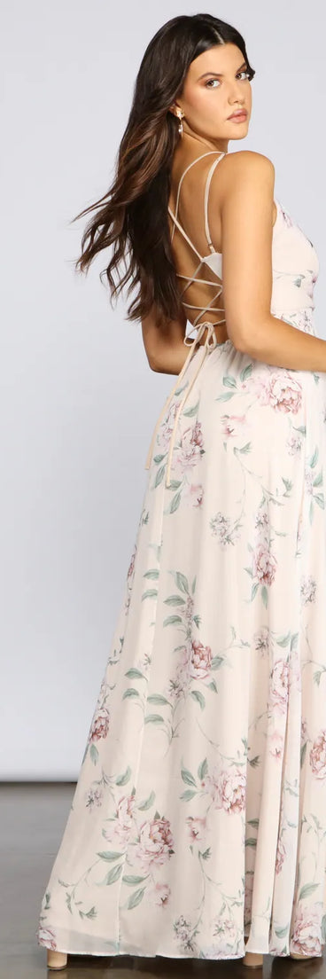Corinna Formal Floral Chiffon Wrap Dress
