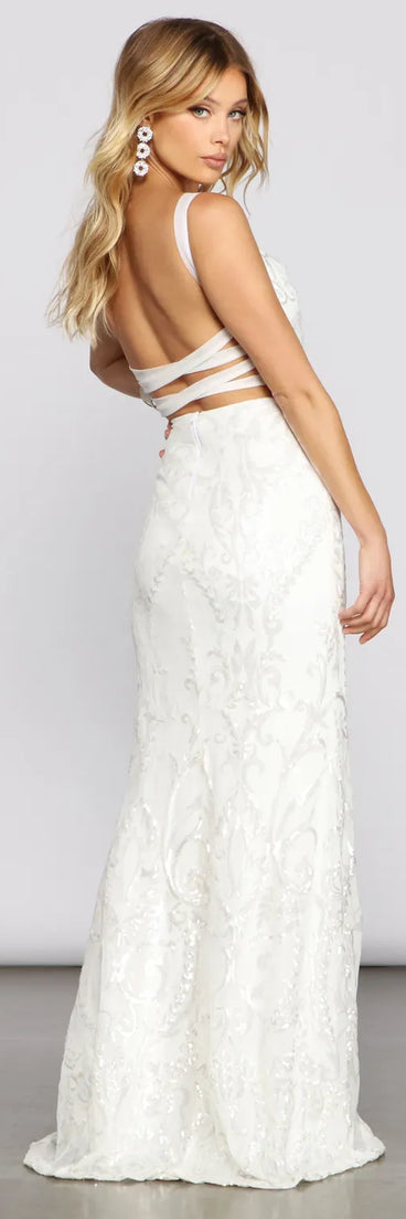 Melissa Sequin Mesh Cross-Back Dress