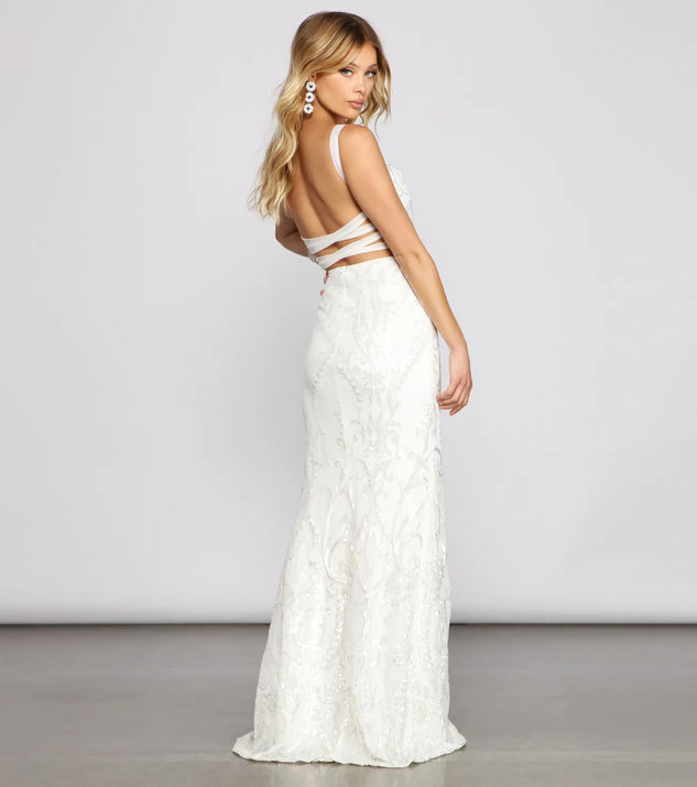 Melissa Sequin Mesh Cross-Back Dress