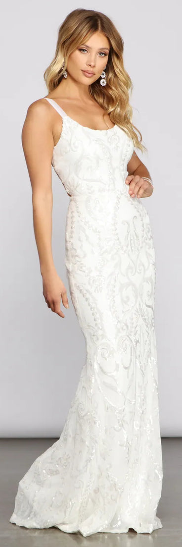 Melissa Sequin Mesh Cross-Back Dress