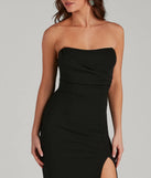 Step into Prom 2025 in a black prom dress, where unique Windsor accents and the standout Kaia Strapless High Slit Formal Dress style come together.