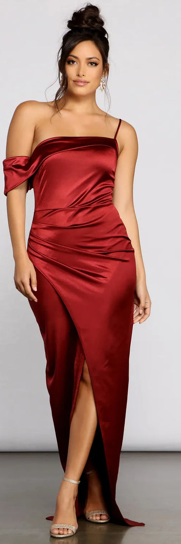 Cynthia Off-The-Shoulder Satin Formal Dress