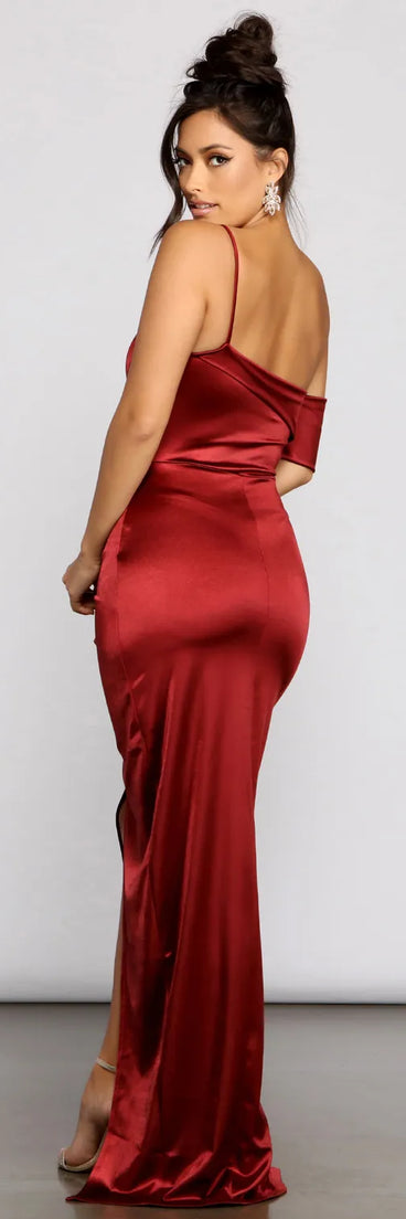 Cynthia Off-The-Shoulder Satin Formal Dress