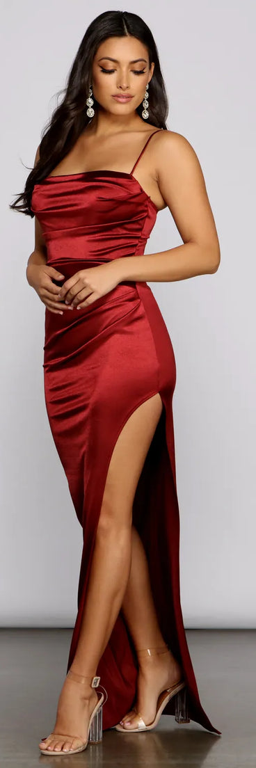 Gemma Formal High Slit Satin Dress