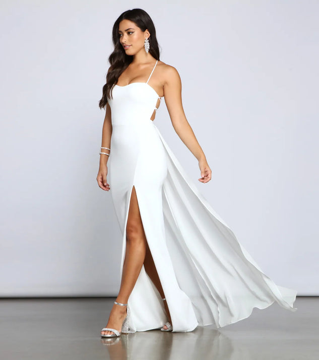Jacklyn Crepe And Chiffon High Slit Formal Dress