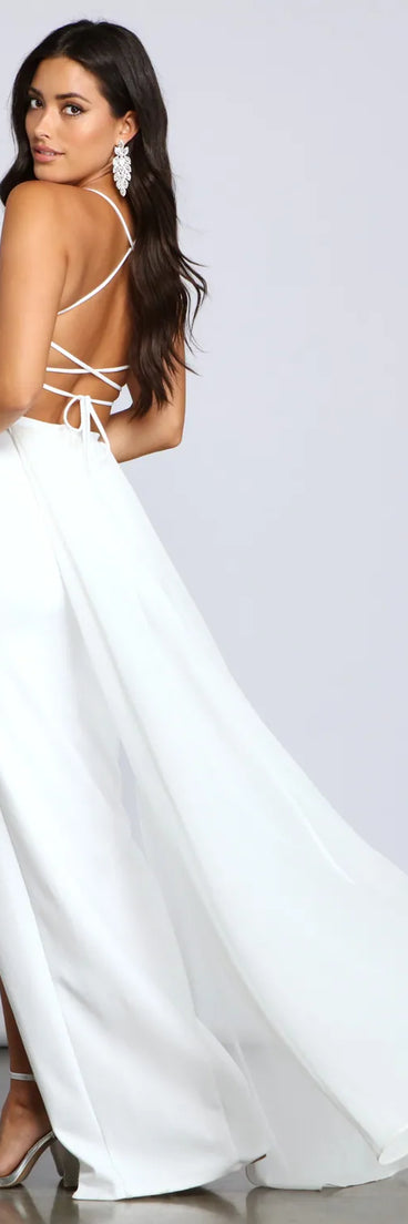 Jacklyn Crepe And Chiffon High Slit Formal Dress