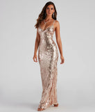 Make a bold statement in the Liana Formal Sequin Scroll Mermaid Dress in rose, the perfect summer dress for weddings, cocktail hours, nights out, and/or seasonal celebrations.