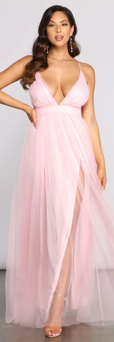 Saylor Formal Double Slit Tulle Dress