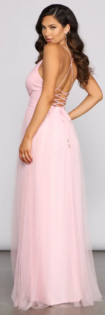 Saylor Formal Double Slit Tulle Dress